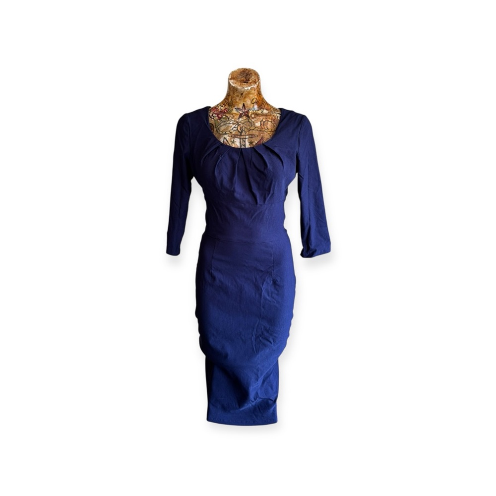 MUXXN blue dress 3/4 sleeves fitted business casual office medium